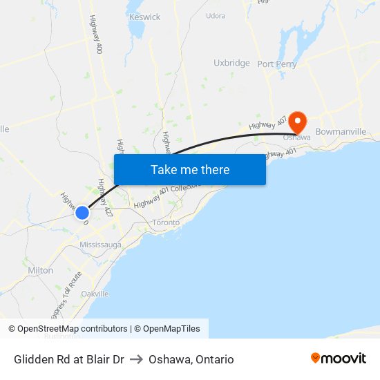 Glidden Rd at Blair Dr to Oshawa, Ontario map