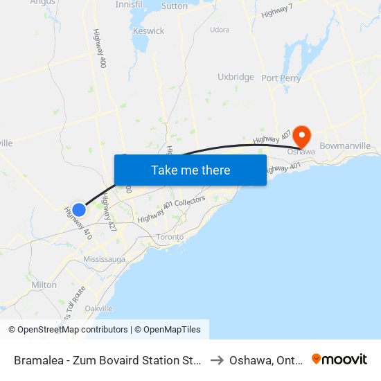 Bramalea - Zum Bovaird Station Stop Wb to Oshawa, Ontario map