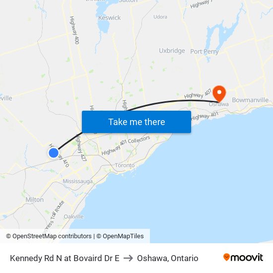 Kennedy Rd N at Bovaird Dr E to Oshawa, Ontario map