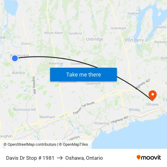 Davis Dr Stop # 1981 to Oshawa, Ontario map