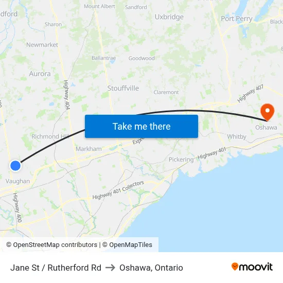 Jane St / Rutherford Rd to Oshawa, Ontario map
