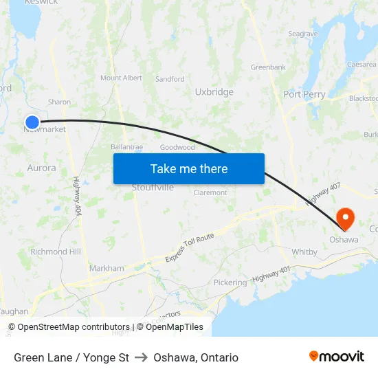 Green Lane / Yonge St to Oshawa, Ontario map
