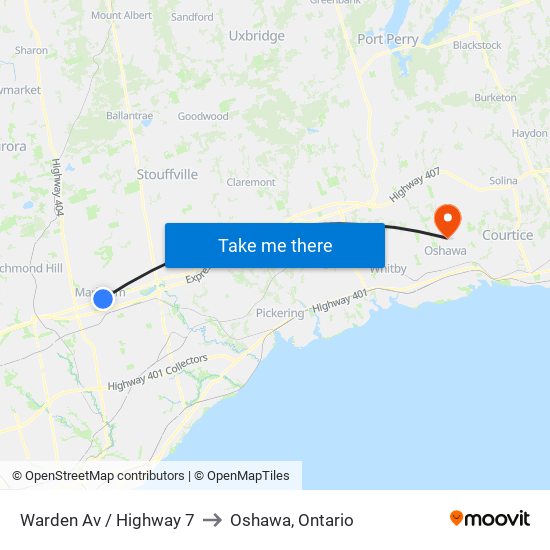 Warden Av / Highway 7 to Oshawa, Ontario map