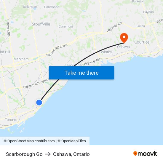 Scarborough Go to Oshawa, Ontario map