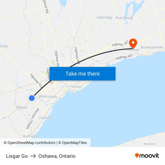 Lisgar Go to Oshawa, Ontario map