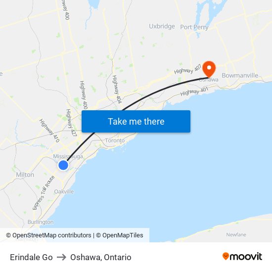 Erindale Go to Oshawa, Ontario map