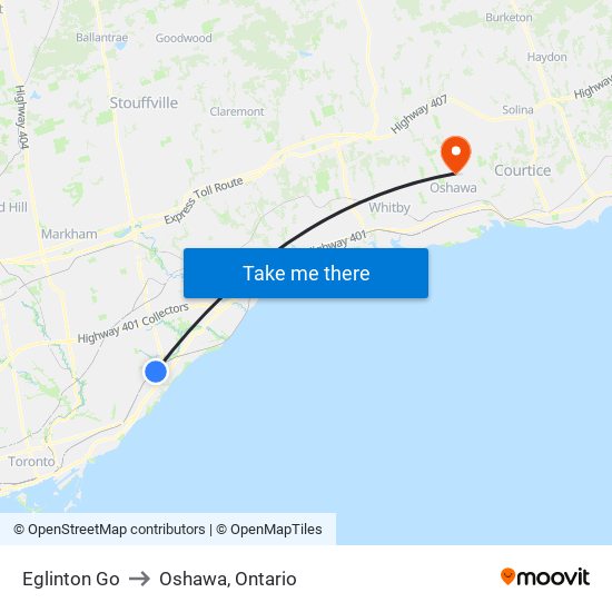 Eglinton Go to Oshawa, Ontario map