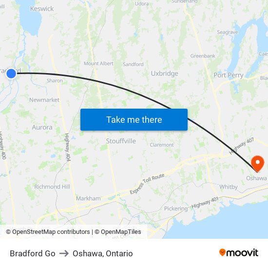 Bradford Go to Oshawa, Ontario map