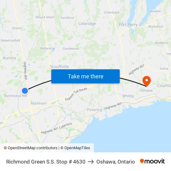 Richmond Green S.S. Stop # 4630 to Oshawa, Ontario map