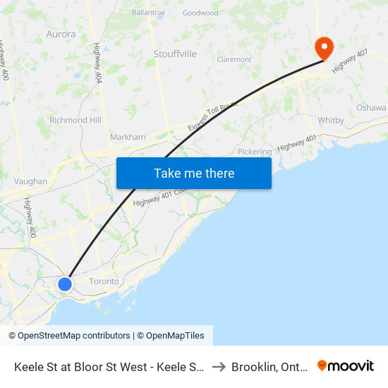 Keele St at Bloor St West - Keele Station to Brooklin, Ontario map