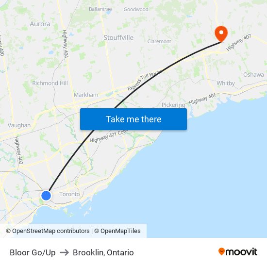 Bloor Go/Up to Brooklin, Ontario map