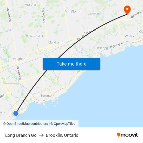 Long Branch Go to Brooklin, Ontario map