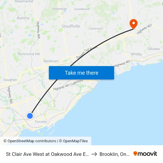 St Clair Ave West at Oakwood Ave East Side to Brooklin, Ontario map