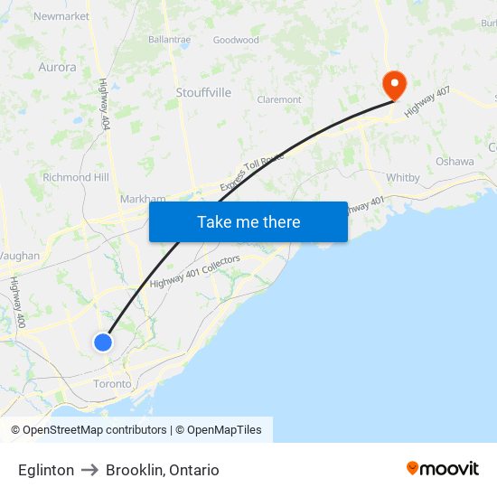 Eglinton to Brooklin, Ontario map