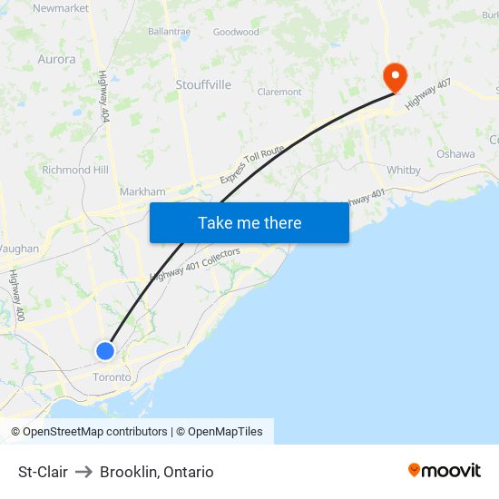 St-Clair to Brooklin, Ontario map