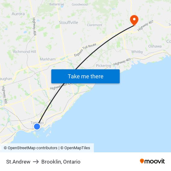 St.Andrew to Brooklin, Ontario map