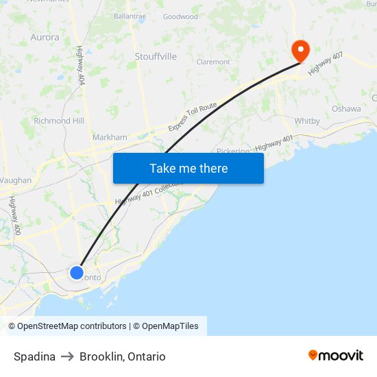 Spadina to Brooklin, Ontario map