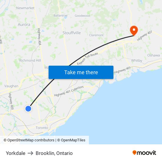 Yorkdale to Brooklin, Ontario map