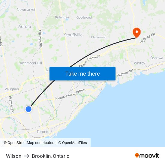 Wilson to Brooklin, Ontario map