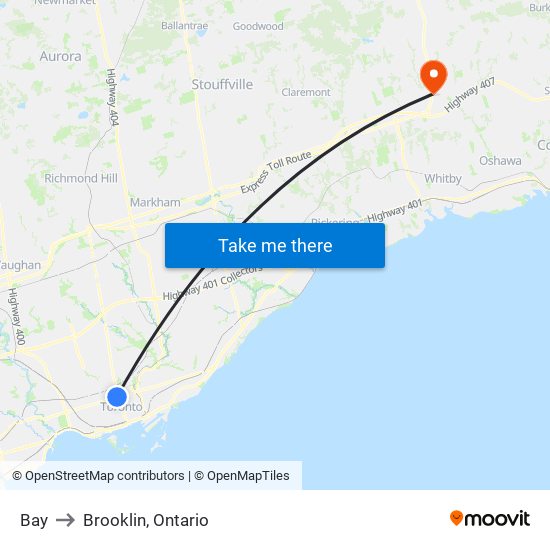 Bay to Brooklin, Ontario map