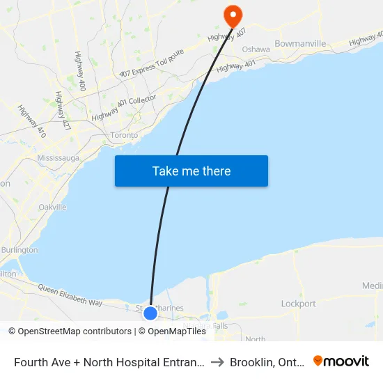 Fourth Ave + North Hospital Entrance (S) to Brooklin, Ontario map