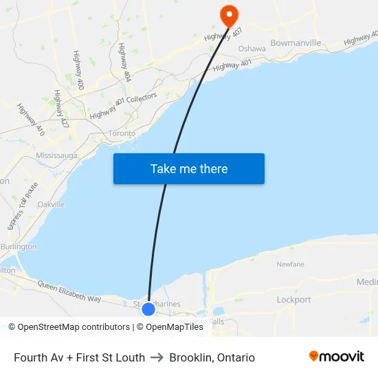 Fourth Av + First St Louth to Brooklin, Ontario map