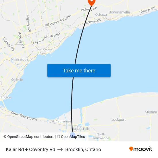 Kalar Rd + Coventry Rd to Brooklin, Ontario map