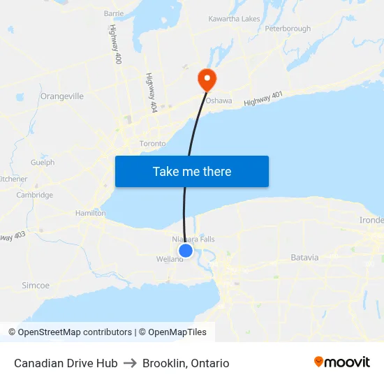 Canadian Drive Hub to Brooklin, Ontario map