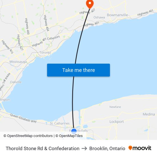 Thorold Stone Rd & Confederation to Brooklin, Ontario map