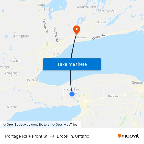 Portage Rd + Front St to Brooklin, Ontario map