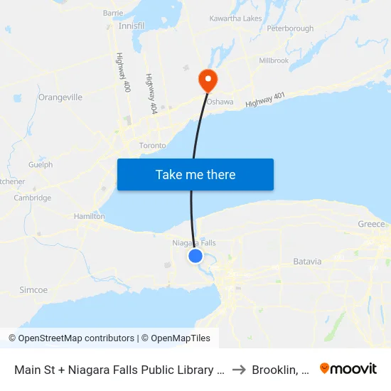 Main St + Niagara Falls Public Library - Chippawa Branch to Brooklin, Ontario map