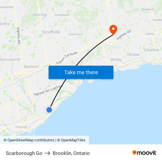 Scarborough Go to Brooklin, Ontario map