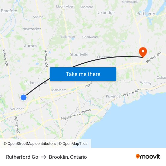 Rutherford Go to Brooklin, Ontario map