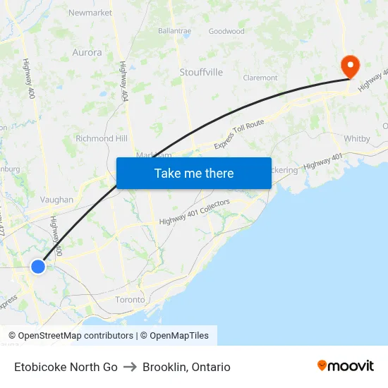 Etobicoke North Go to Brooklin, Ontario map