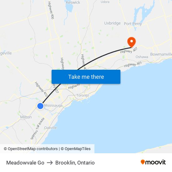 Meadowvale Go to Brooklin, Ontario map