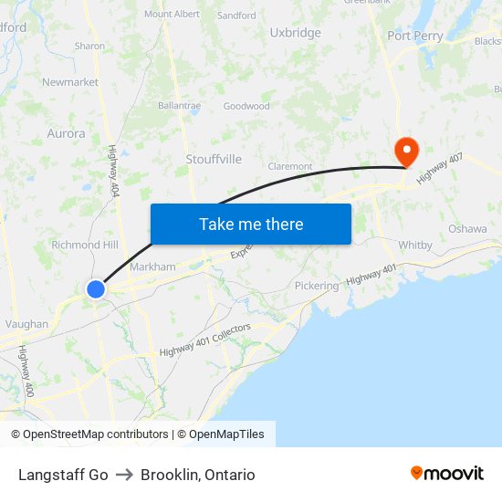 Langstaff Go to Brooklin, Ontario map