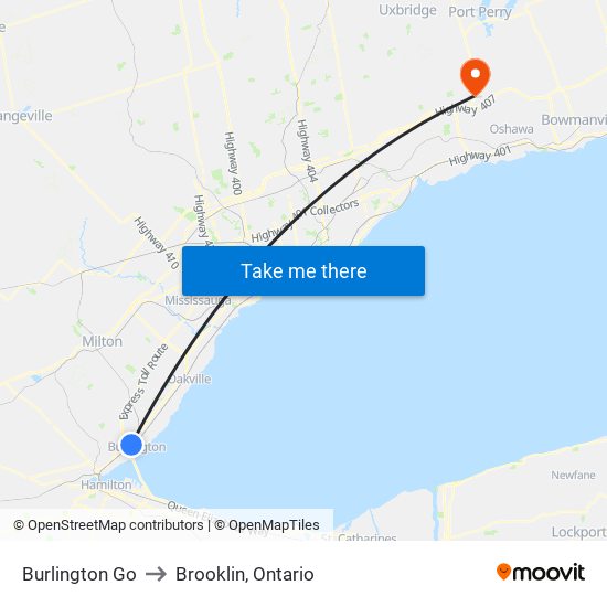 Burlington Go to Brooklin, Ontario map