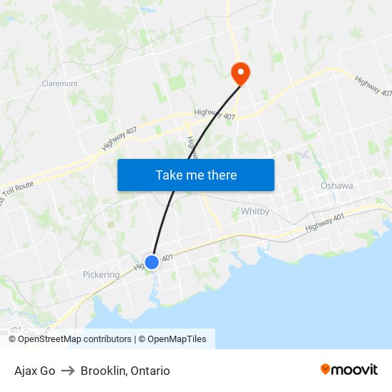 Ajax Go to Brooklin, Ontario map