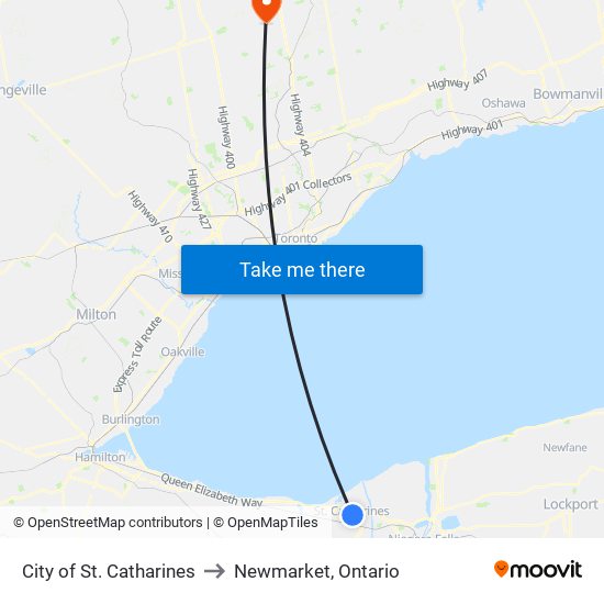 City of St. Catharines to Newmarket, Ontario map