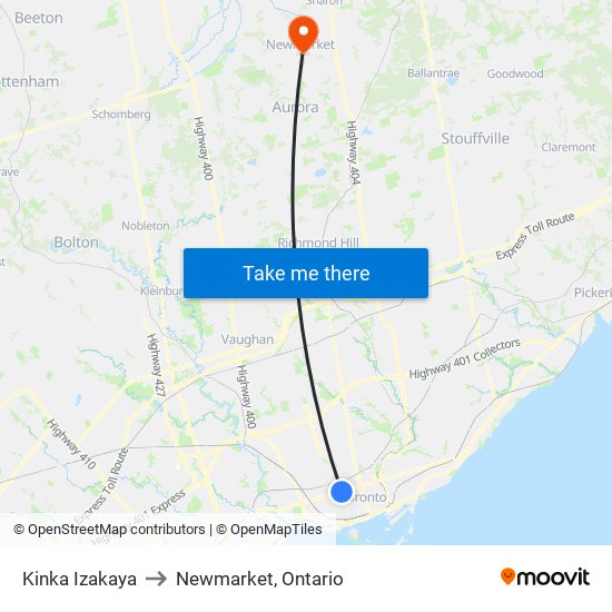 Kinka Izakaya to Newmarket, Ontario map