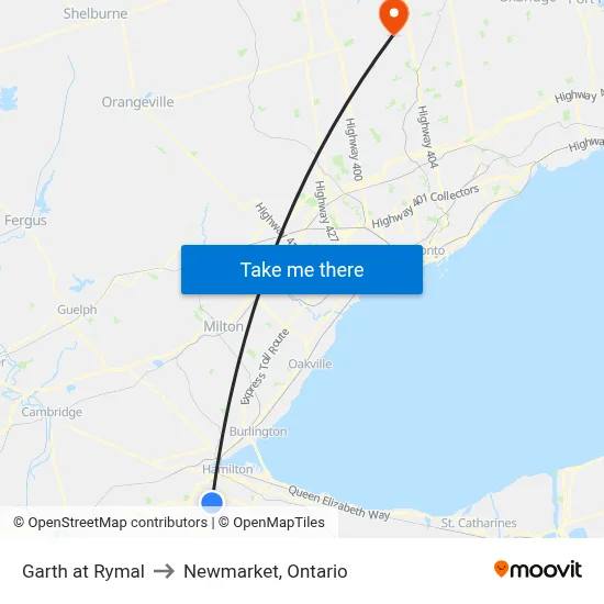 Garth at Rymal to Newmarket, Ontario map