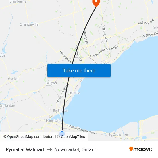 Rymal at Walmart to Newmarket, Ontario map