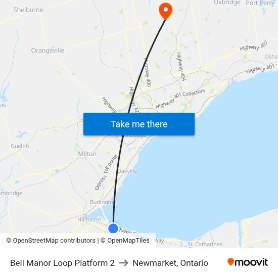 Bell Manor Loop Platform 2 to Newmarket, Ontario map