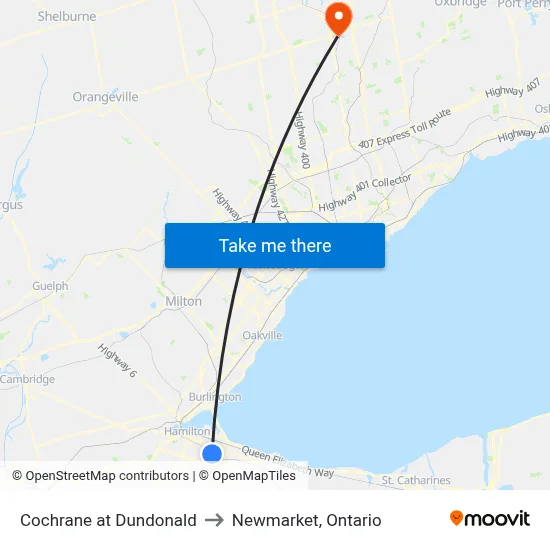 Cochrane at Dundonald to Newmarket, Ontario map