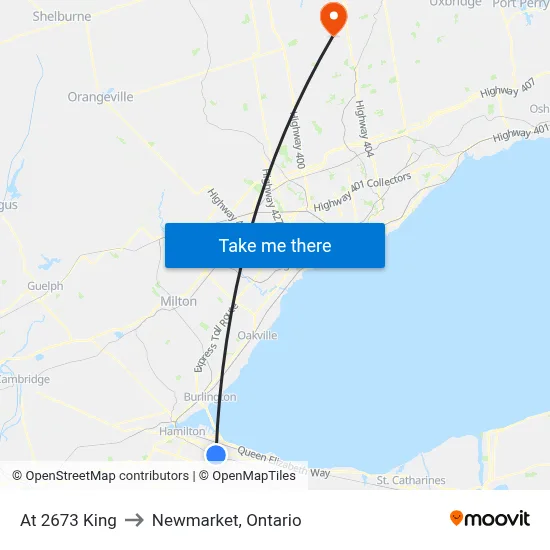 At 2673 King to Newmarket, Ontario map