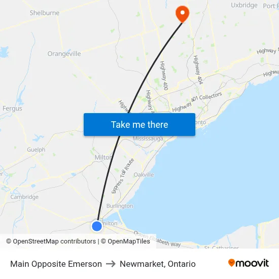 Main Opposite Emerson to Newmarket, Ontario map