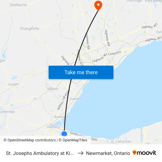 St. Josephs Ambulatory at King to Newmarket, Ontario map