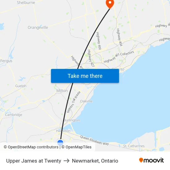 Upper James at Twenty to Newmarket, Ontario map