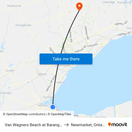 Van Wagners Beach at Barangas to Newmarket, Ontario map