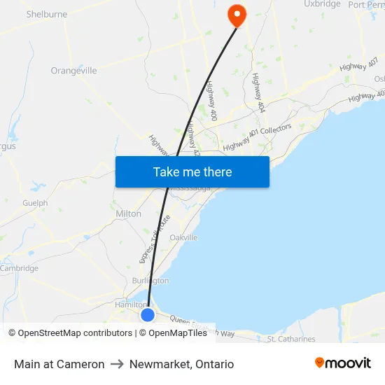 Main at Cameron to Newmarket, Ontario map